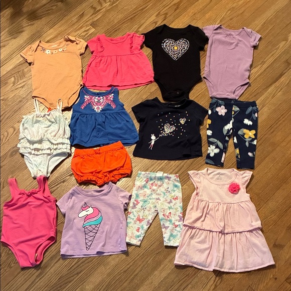 Colorful Baby Clothing Set. Includes Outfits, Tees, Onesies, Leggings, and Dress - Picture 1 of 16